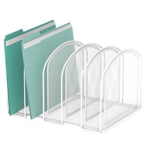 lot 8366 image: SUPEASY File Organizer 5-Section Mesh Desk Organizer, Upright File Organizer Desktop Organizer File Sorter, File Folder Holder for Office Supplies, White