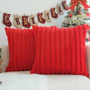 lot 8370 image: JOJUSIS Pack of 2 Faux Fur Plush Decorative Christmas Red Throw Pillow Covers Couch Cushion Case Soft Pillowcases (Red, 18 x 18-Inch)