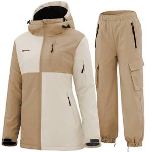 lot 8377 image: GEMYSE Womens Ski Snow Jackets and Pants Set Windproof Waterproof Snowsuit Warm Winter Snowboarding Insulated Coat(Apricot Illusion White,Large)