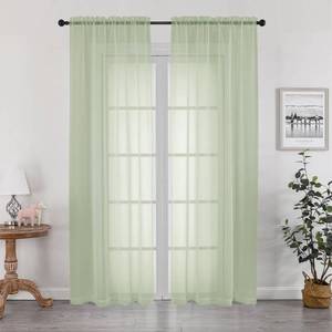 lot 8401 image: OWENIE Sheer Curtains 84 inches Long 2 Panels Set for Bedroom Living Room, Soft Solid Living Room Rod Pocket Light Filtering Curtains, 2 Pcs Each 42 W x 84 L, Light Green