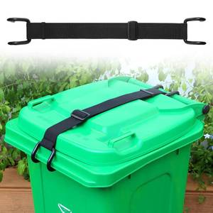 lot 8414 image: Metal Non-Slip Double Claw Trash Can Lid Lock, Adjustable Animal-Proof & Windproof Garbage Can Lock, Universal Fit for 28-96 Gallon Outdoor Bins (1)