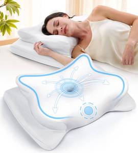 lot 8425 image: EKIFT Cervical Neck Pillow for Pain Relief, Beauty Sleeping Cooling Pillow for Side Back Stomach Sleeper, Odorless Memory Foam Bed Pillows Deep Sleep,Ergonomic Orthopedic Neck Support Light White