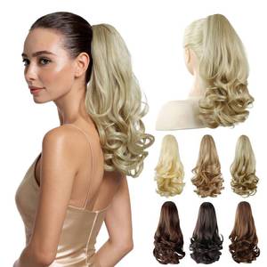 lot 8438 image: ShulaSHOP Blonde Ponytail Extensions,14 Short Curly Wavy Claw Clip Pony tails Hair Extensions Natural Soft Synthetic Hairpiece for Women