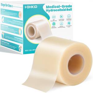 lot 8448 image: HONKID Hydrocolloid Roll for Wound Care, 2in x 16ft Extra Large Hydrocolloid Bandages, Self-Adhesive, Cut-to-Size, Ultra Absorbent, Flexible & Waterproof, Sterile Foil Pouch, First Aid Kit Essential