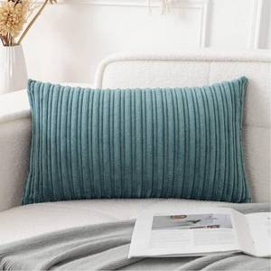 lot 8457 image: UGASA Velvet 12x20 Inch Lumbar Soft Throw Pillow Cover Boho Farmhouse Decorative Corduroy Striped Both Sides Solid Rectangular Cushion Case for Couch Bedroom Sofa Home, 1 Piece, Blue Grey