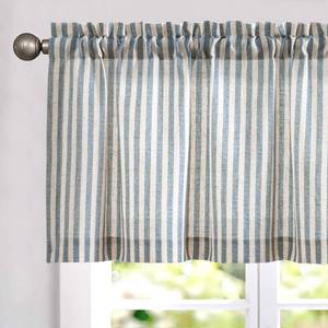 lot 8474 image: jinchan Valance Curtain Linen Textured Striped Window Curtain for Living Room Light Filtering Ticking Stripe Farmhouse Valance for Kitchen Rod Pocket 1 Panel 16 Inch Blue on Linen 1 Panel