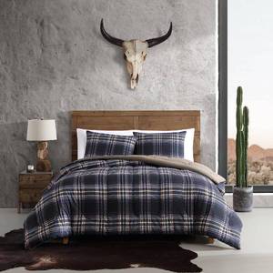 lot 8478 image: Wrangler- Queen Duvet Cover Set, Soft & Reversible Bedding, Yellowstone Inspired, 3 Piece Bed Set with Matching Pillowcases (City Flats Plaid Blue)