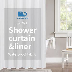 lot 8484 image: THAIGEE 2-in-1 Waterproof Long Fabric Shower Curtain or Liner,Linen Textured,78 Inch Breathable TPU & Washable Bathroom Shower Curtain Set with 12 Plastic Hooks,Modern,72x78,White