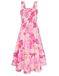 lot 8489 image: GRACE KARIN Hawaiian Dress for Girls Wide Straps Smocked Maxi Fancy Floral Dress Size 5-6,Pink Tropical