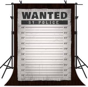 lot 8490 image: MTMETY Soft Fabric Wanted by Police Mugshot Height Chart Poster Background Western Cowboy 6x9ft Birthday Wedding Bachelorette Party Decoration Studio Props RBJLSME028