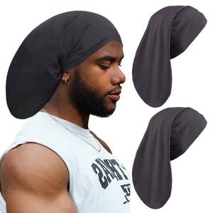 lot 8501 image: Leeven 2 Pieces Dreadlock Cap Wide Elastic Black Loc Cap Long Braid Cover for Full Hair, Stocking Sleep - Black