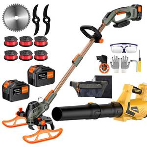 13-Inch String Trimmer Cordless,(2 x 21V 5.0Ah Batteries & Charger), Trimmer/Edger/Lawn Mower/Brush Cutter 4-in-1, Electric Weed Wacker with Auto Rope Spool Feed, 3 Cutting Methods/WEG21T and leaf Blower