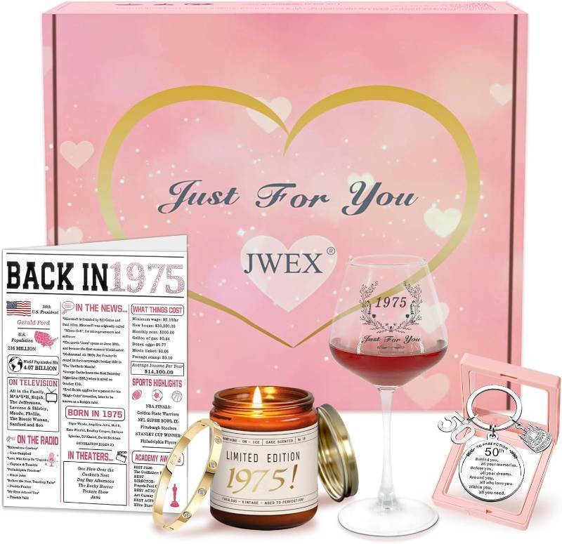 lot 56746 image: JWEX 50th Birthday Gifts Women, 50TH Birthday Gifts for Her, 50th Anniversary for Friends, Daughter, Sister Mom - Turning 50 Present