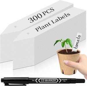lot 64620 image: Dalzom  300Pcs 4 Plant Labels with Marker Pen, Waterproof Plastic Plant Tags for Outdoor Seedlings Vegetable Garden Signs Markers Label Stakes (White)