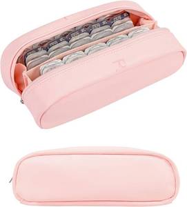lot 64678 image: Portable Daily Contact Lens Organizer Case, Disposable Contact Lens Dispenser, Travel Contact Lens Storage Case with Labeled R & L, Double Zipper, Storage up to 60 Lenses (Pink)