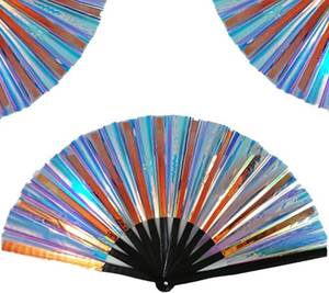 lot 64710 image: Boots on The Ground Fan,2025 New Large Holographic Folding Hand Fan Line Dance Popping Fans,Boots on The Ground Hand Fans,Folding Hands Classic Style FanBamboo Ribs Hands Held Chinese (Blue)