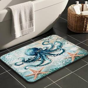 lot 64717 image: Octopus Bathroom Mat Quick-Drying Non-Slip Rubber Bath Mats Super Absorbent Nautical Starfish Bath Mat Instant Dry Bath mat, Bathroom Rug in Front of The Kitchen Sink, Shower Room, Bathtub,16x24