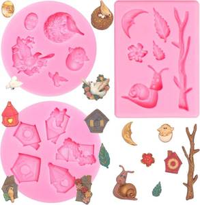lot 64727 image: Mini Bird House Silicone Fondant Mold, Bird Eggs Bird Nest Peace Dove Nest Chocolate Mold, Snail Tree Leaf Moon Flower Baking Mold for Cake Decoration Cupcake Topper Candy