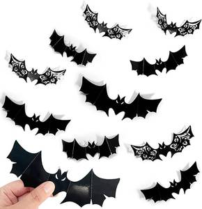 lot 64744 image: Halloween Wall Decoration Large Bat Stickers Decals Black Bats Wing Cutout Design Removable Bat Wall Decor for Wall Glass Mirror Living Room Home Kitchen Indoor Outdoor Halloween Decoration Clearance