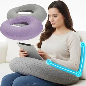 lot 64847 image: Gaming Pillow for Lap and Arm Rest Support   Crochet Reading Cushion with Arms, Bed Rest & Couch Back Support for Adults (2 Covers, PurpleGrey)