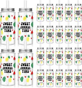 lot 64860 image: Baderke 24 Pcs Hawaiian Plastic Cups with Lids and Straws 13.5 oz Tropical Luau Clear Drinking Cup for Whiskey Soda Tea Juice Smoothies Coffee Milk Beach Birthday Party Supplies (Tropical)