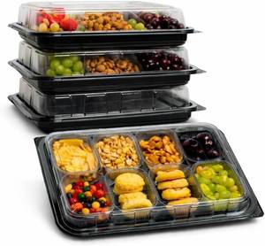 lot 64866 image: Pack of 3 Snackle Box Container, Portable Snack Box, 8 Compartment Snack Tray with Lid, Divided Serving Tray with Lid and Clear Divided Snack Containers with Lids for Fruit Candy Nuts Veggie
