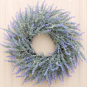 lot 64874 image: Spring Summer Lavender Door Wreath 22Inch Front Door Wreath All Seasons Wreaths Purple Artificial Lavender Wreaths for Outdoor Outside Indoor Window Home Rustic Farmhouse Decorations