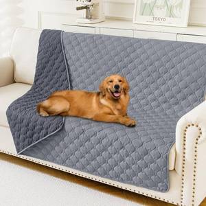 lot 64882 image: Smiry Waterproof Dog Bed Cover Blanket, Soft Reversible Pet Blanket, Washable Leakproof Cats Dogs Couch Cover for Sofa, Couch, Furniture (52x82 Inch, GreyDark Grey)
