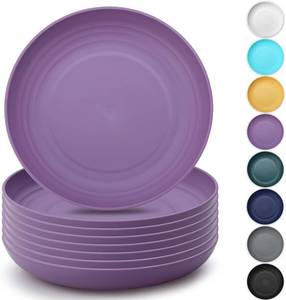 lot 64888 image: Kyraton Large Deep Plastic Plates 8 Pieces, 9 Inch Dinner Plates, Unbreakable And Reusable Light Weight Dinner Plates Pasta and Dumpling Bowl Microwave Safe