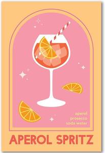 lot 64927 image: Apero Spritz Cocktail Wall Art Trendy Modern Wall Orange Minimalist Retro Bar Cart Decor (B,12x18inch Unframe)