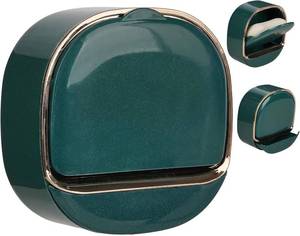 lot 64944 image: Soap Box with Drain Pan, Punch Free Wall Mounted Soap Rack, Flip Top Drain Soaps Box, Suitable for Bathroom, Kitchen, Travel (Dark Green)