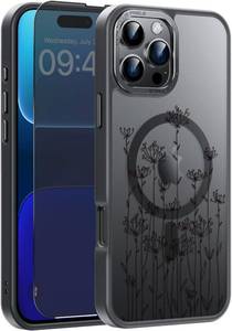 lot 64955 image: FUNMIKO for iPhone 16 Pro Case with Privacy Screen Protector, Wireless Charging Compatible, Shockproof Translucent Matte Cover - Cute Floral Design Phone Case for Women Girls - Elegant Small Flower