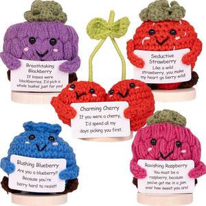 lot 64964 image: Flirty Berry Pack   Positive Crochet Stuffed Berries Bulk Variety Pack wStand (5 pc). Handmade Crochet Figurines Decor - Desk, Office, Coworker, Friend