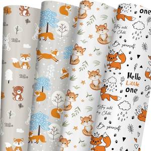 lot 64974 image: SaringSwoon Baby Shower Wrapping Paper - Gift Wrap With Funny Fox, Bear, Rabbit, Hello Little One, Floral and Woodland Design for Kids Birthday, Christmas - 20 29 Inches, 8 Folded Sheets