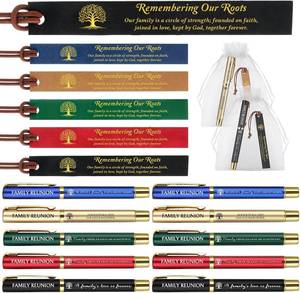 lot 64977 image: Spakon 60 Sets Family Reunion Favors Inspirational Pens Leather Bookmarks with Gift Bags Remembering Our Root Family Reunion Gifts Bulk for Gathering Anniversary Milestone Birthday Memorial Party