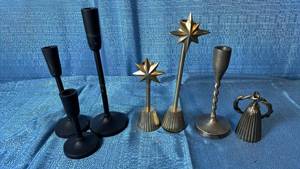 lot 2034 image: Variety Of Candlestick Holders. 6 Holders and 1 Snuffer.