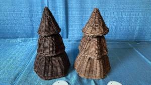 lot 2036 image: A Pair of Threshold Wicker Tabletop Tree Decorations. 10High x 6 Diameter.