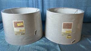 lot 2052 image: A Pair of Threshold Lamp Shades. Top Diameter 13. Bottom Diameter 15. Color Gray.