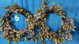 lot 2073 image: A Pair of 22 Faux Fall Leaves Wreaths.