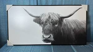 lot 2082 image: Highland Cow Black and White Photography Print 47W x 24 T.