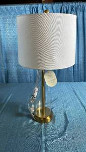 lot 3025 image: Threshold Fillable Glass Table Lamp with White Shade