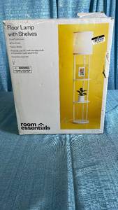 lot 3064 image: Room Essentials White Floor Lamp with Display Shelves