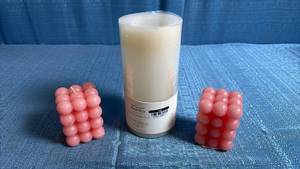 lot 8091 image: Threshold Black Wick LED Pillar Candle with Opalhouse Bubble Design Candles