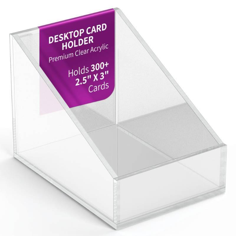 lot 40992 image: Zolor Desktop Card Holder Premium Clear Acrylic Organizer  Holds 300 2.5 x 3 Cards  Slanted Design for Easy Access  Sleek Office Desk Accessory - Retail $9