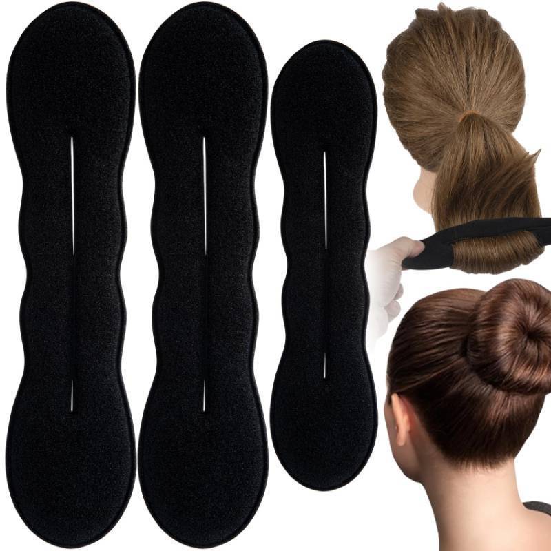lot 41066 image: Lekgavd 3 PCS Hair Bun Maker, 2 Sizes Sponge Hair Updo Shaper for Women, Classic Hair Clip Ties, Hair Styling Accessories for Long, Curly, Straight Hair - Black - Retail $6
