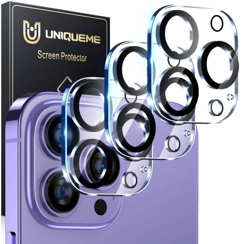 lot 41068 image: UniqueMe 3 Pack Compatible for iPhone 14 Pro MaxiPhone 14 Pro Camera Lens Protector Tempered Glass,Case FriendlyScratch-ResistantNight Shooting Mode - Clear - Retail $14