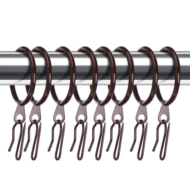 lot 41076 image: Hotop 30 Pcs Metal Drapery Curtain Rings 0.981.261.65 inch Interior Diameter and 30 Pcs Hanging Curtain Drapery Pin Hooks for Window Door Shower(Brown,32 mm) - Retail $17