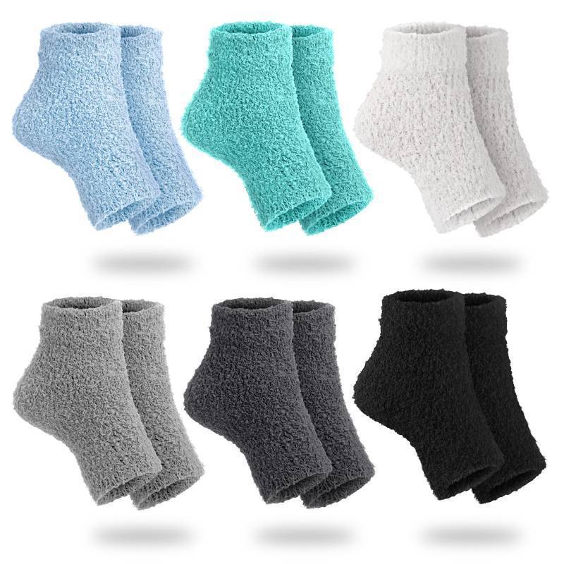 lot 50424 image: Twistover 6 Pairs Winter Warm Open Toe Fuzzy Socks Toeless Pedicure Socks Coral Fleece Sleeping Anklets Women Spa Pedicure Moisturizing Foot Anklets for Women