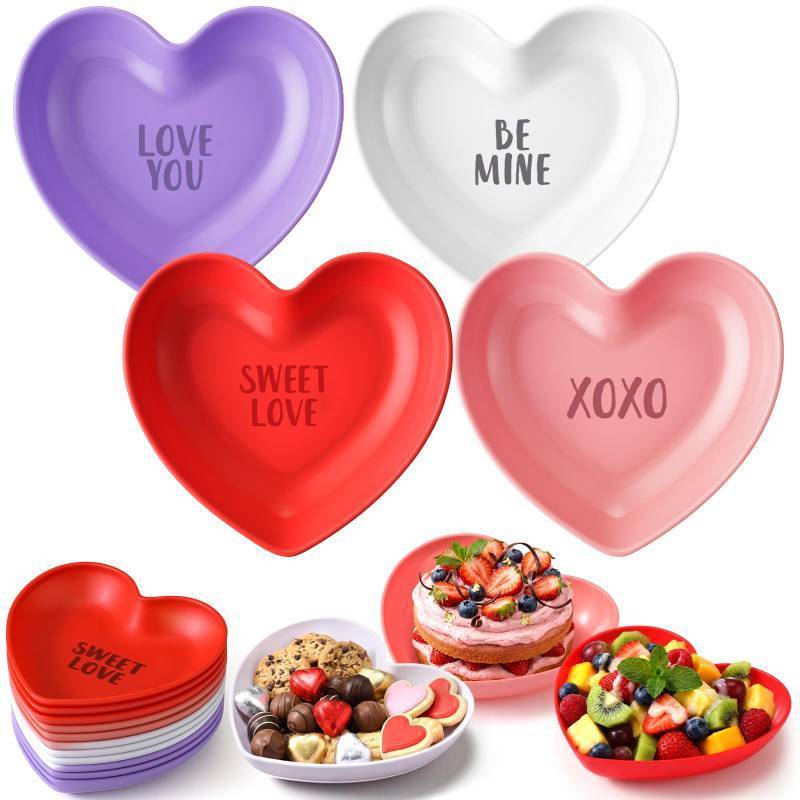 lot 50431 image: Ceenna 12 Pcs Valentines Day Heart Shaped Bowls 8.86 Inch Plastic Heart Candy Dishes Dessert Snack Appetizer Plates for Valentine Wedding Fruits Salad Candy Dessert Kitchen Cooking Party Supplies - Retail $19
