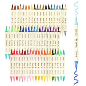 lot 7766 image: Grabie 120 Colors Dual Tone Brush Tip Acrylic Markers, Dual-Color Paint Markers with 60 Brush Tips, Double Tipped Acrylic Paint Pens for Fabric, Canvas,DIY, Canvas Art Supplies, Set of 60 - Retail $50